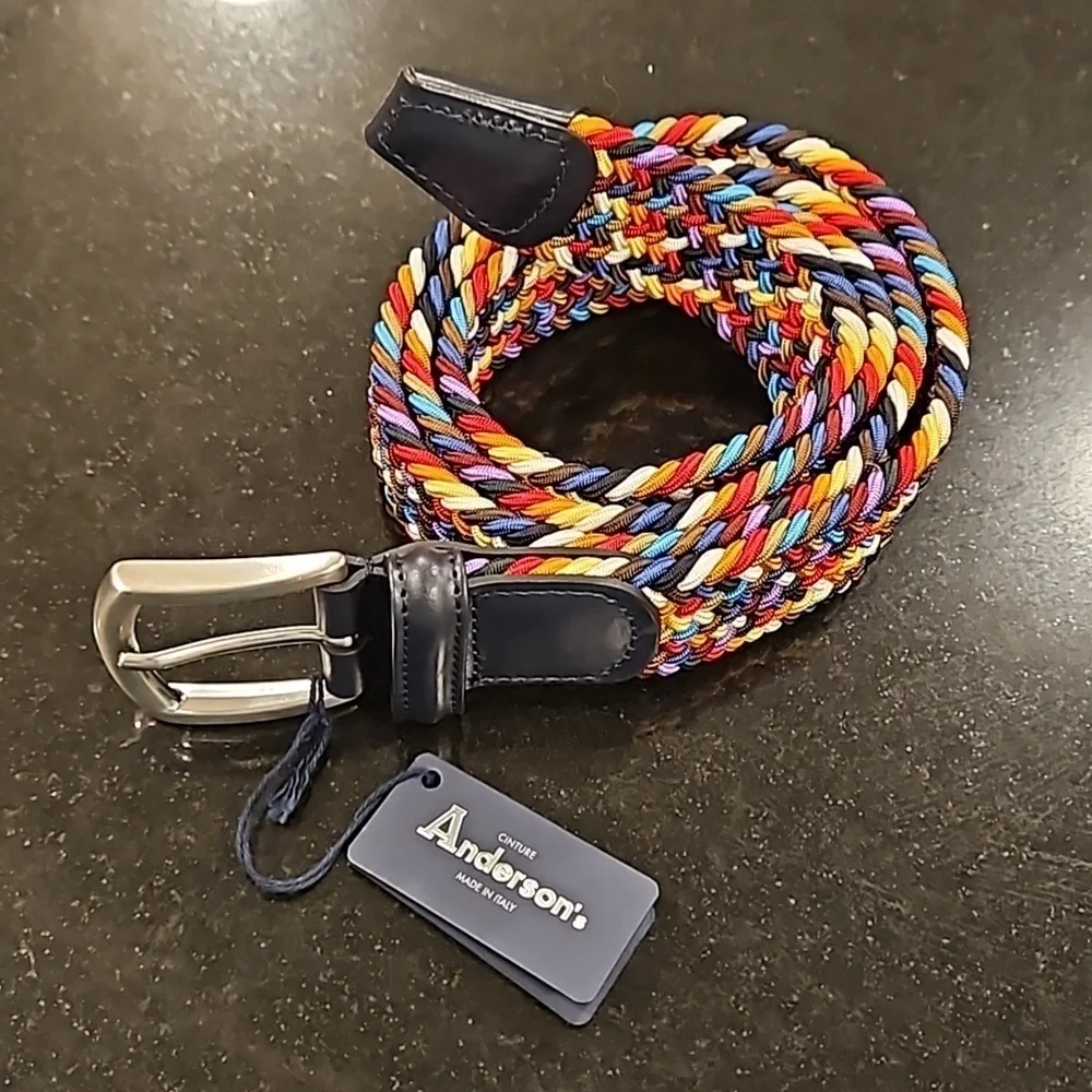ANDERSON'S Paracord Woven Belt ~ Classic Rainbow 42 NWT